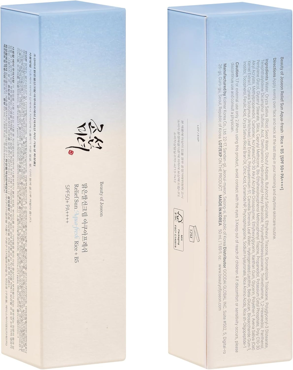 Beauty of Joseon Relief Sun Aqua Fresh SPF50+ PA++++ Rice B5 50ml