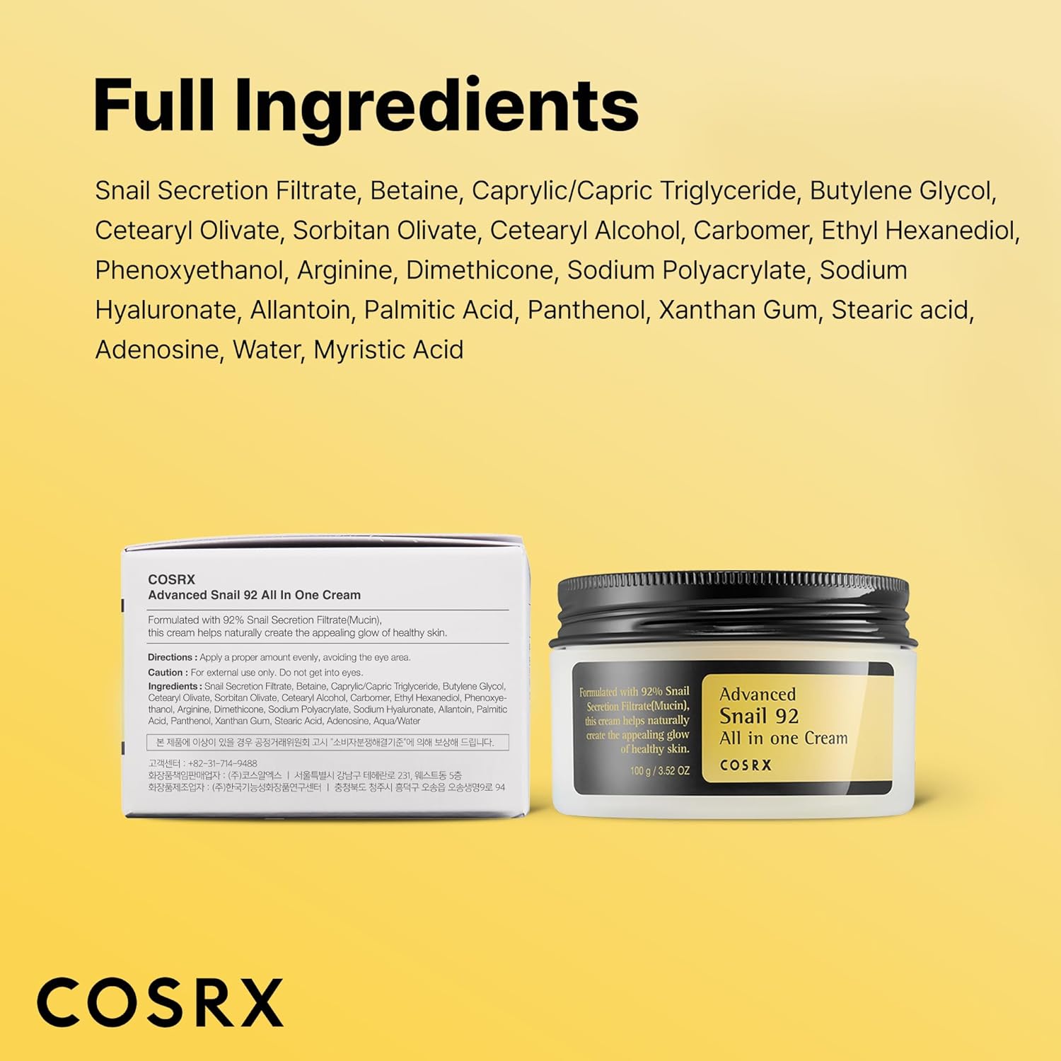 COSRX Advanced Snail 92% Mucin Face Cream Moisturiser 100g